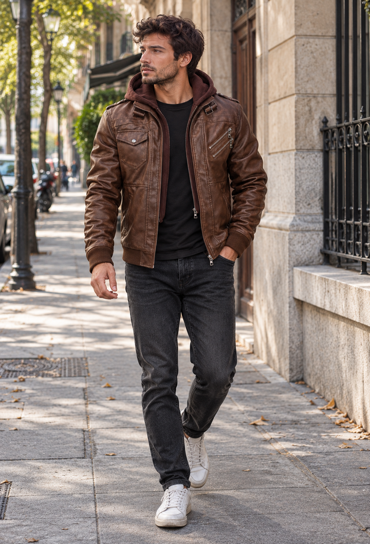 Herenjack in leerlook met ritszakken - Dervan