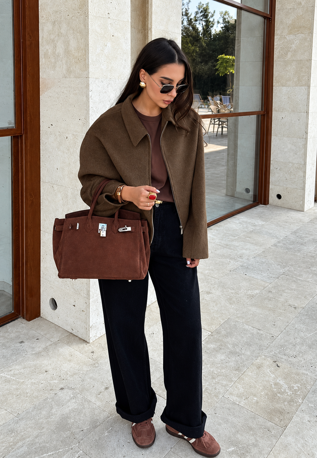 Kort dames jack in wollenstof-look met overhemdkraag - Maura