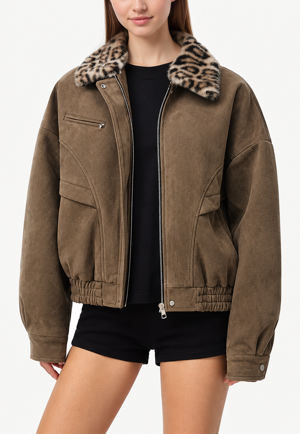 Jack dames in suèdelook met bontlook kraag en animal print - Sabela