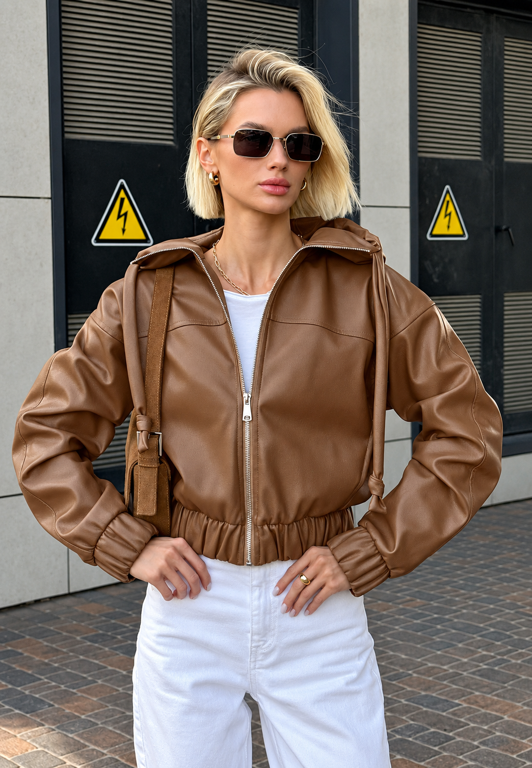 Jack dames in leerlook met capuchon en rits - Nerea