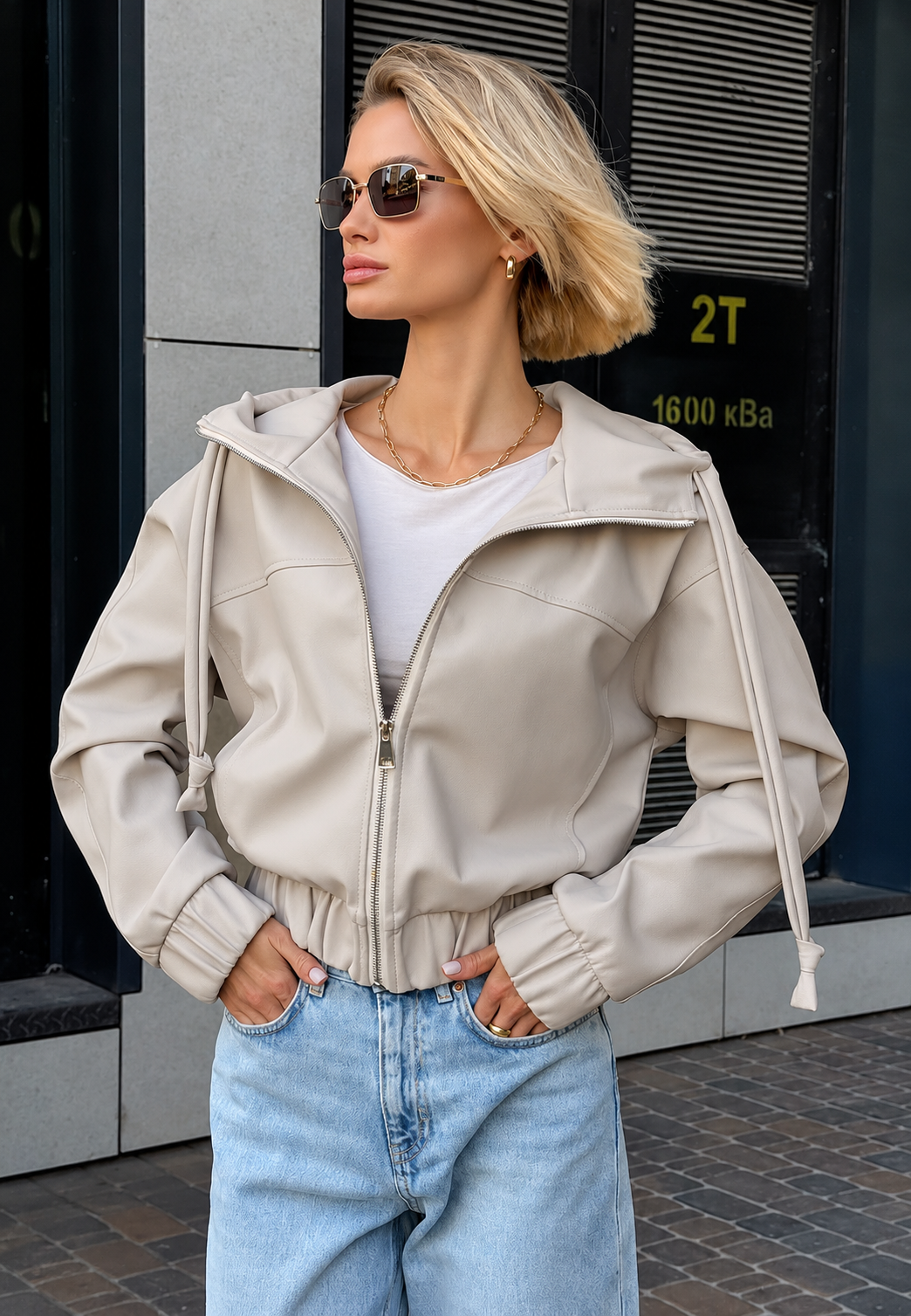 Jack dames in leerlook met capuchon en rits - Nerea