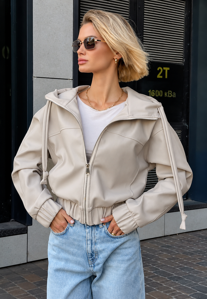 Jack dames in leerlook met capuchon en rits - Nerea