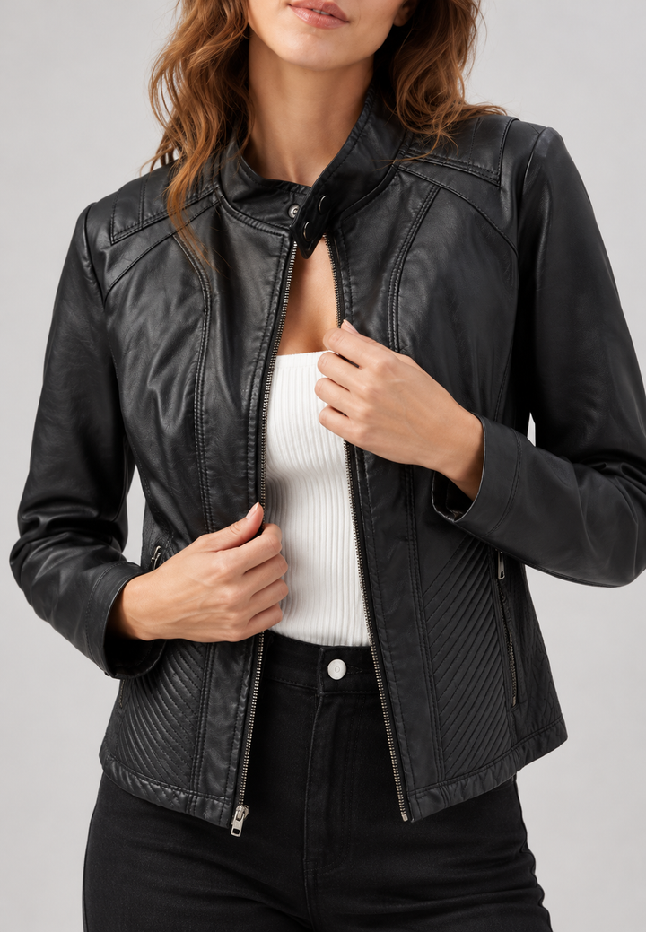 Dames jack in leerlook met getailleerde snit - Valeria