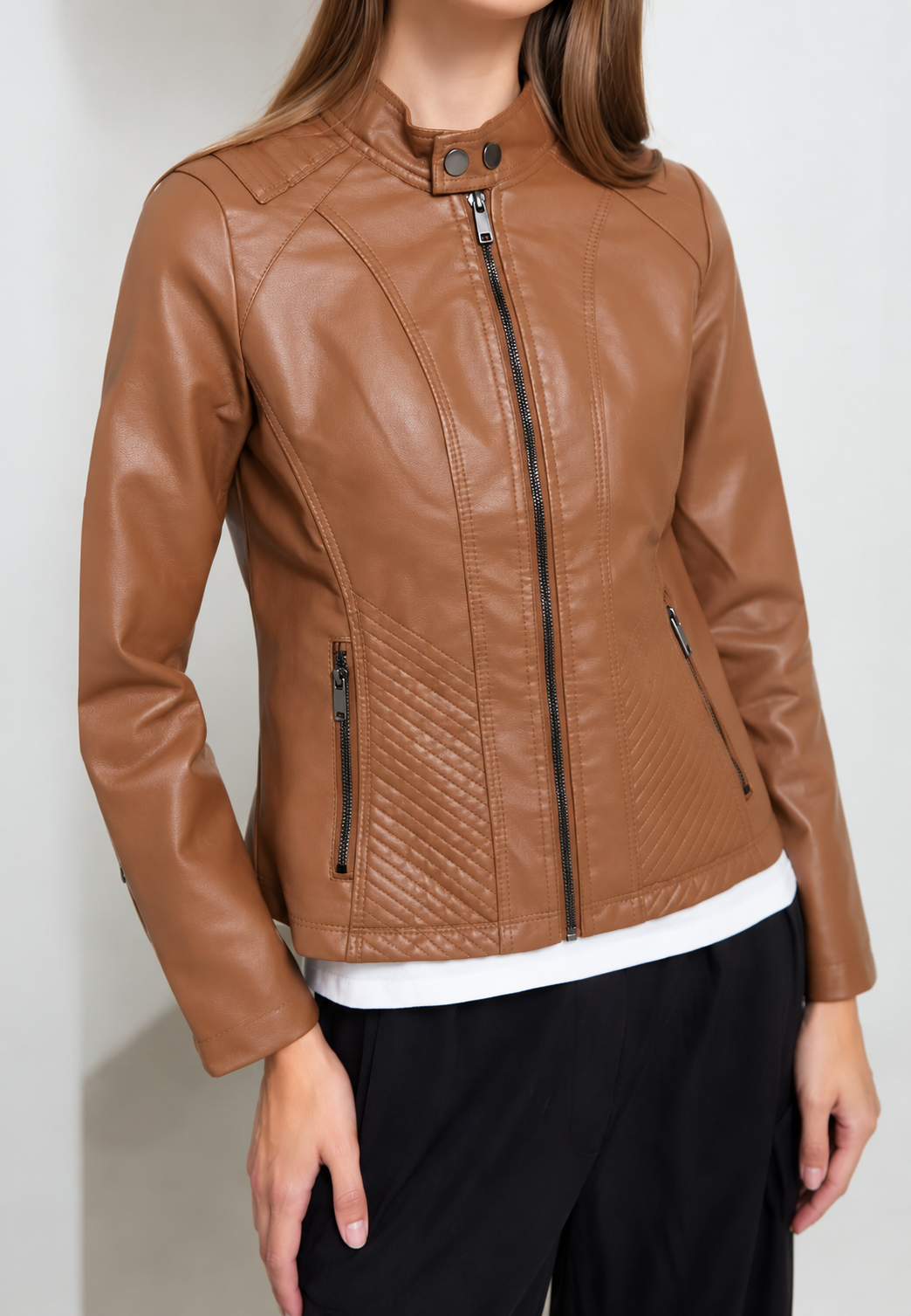 Dames jack in leerlook met getailleerde snit - Valeria