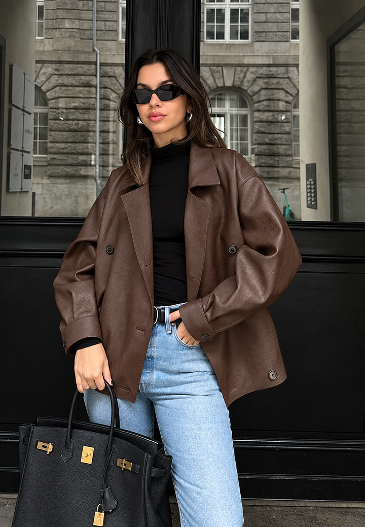 Oversized dames jack in leerlook met dubbele knoopsluiting - Dalia