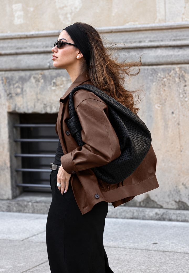 Oversized dames jack in leerlook met dubbele knoopsluiting - Dalia