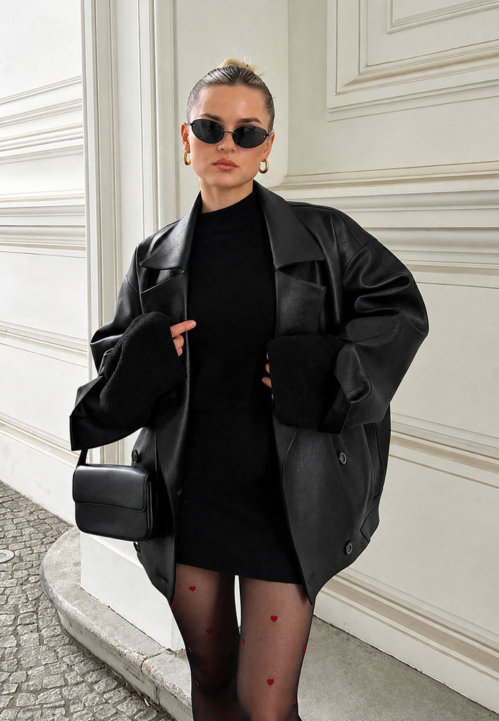Oversized dames jack in leerlook met dubbele knoopsluiting - Dalia