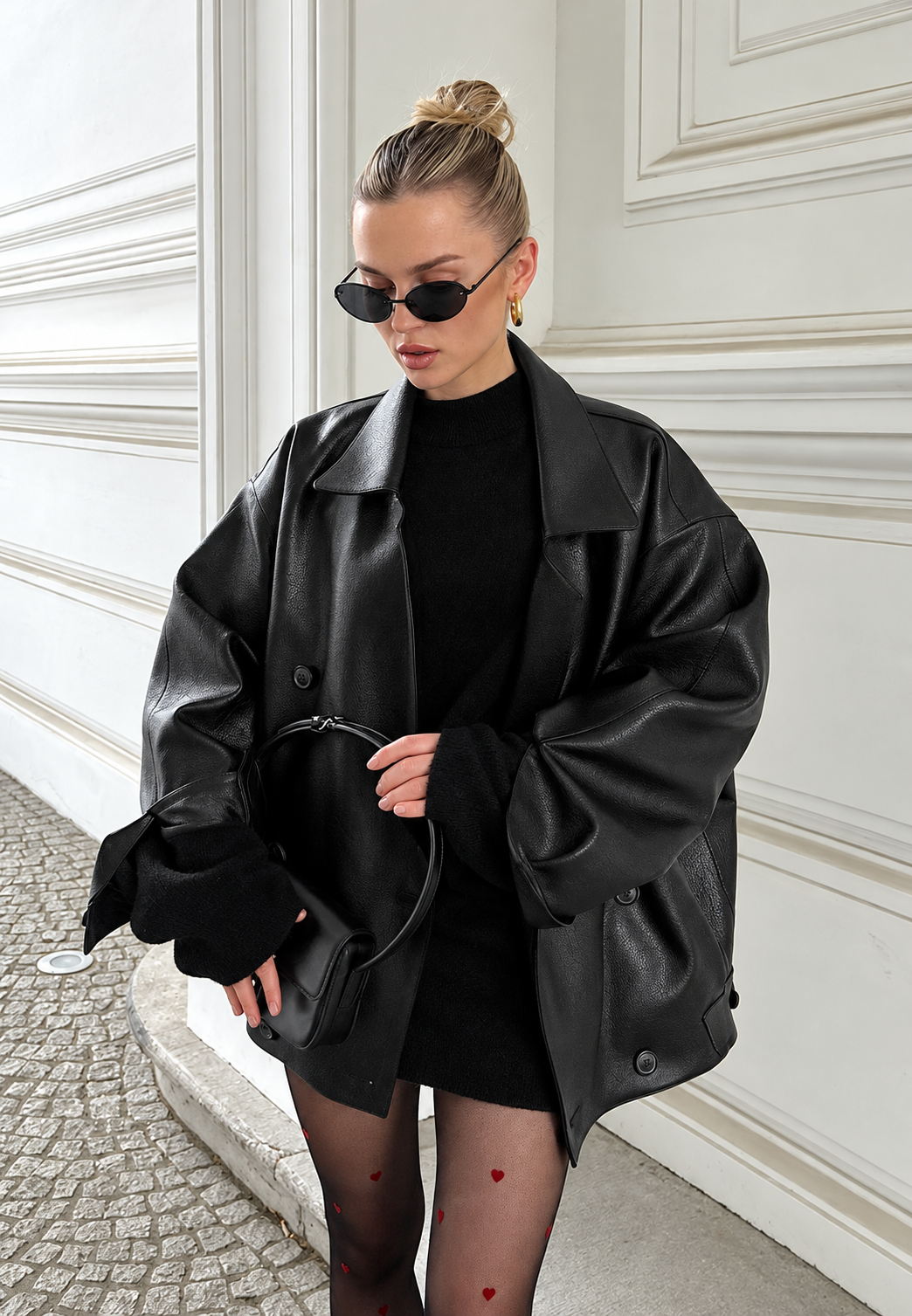 Oversized dames jack in leerlook met dubbele knoopsluiting - Dalia