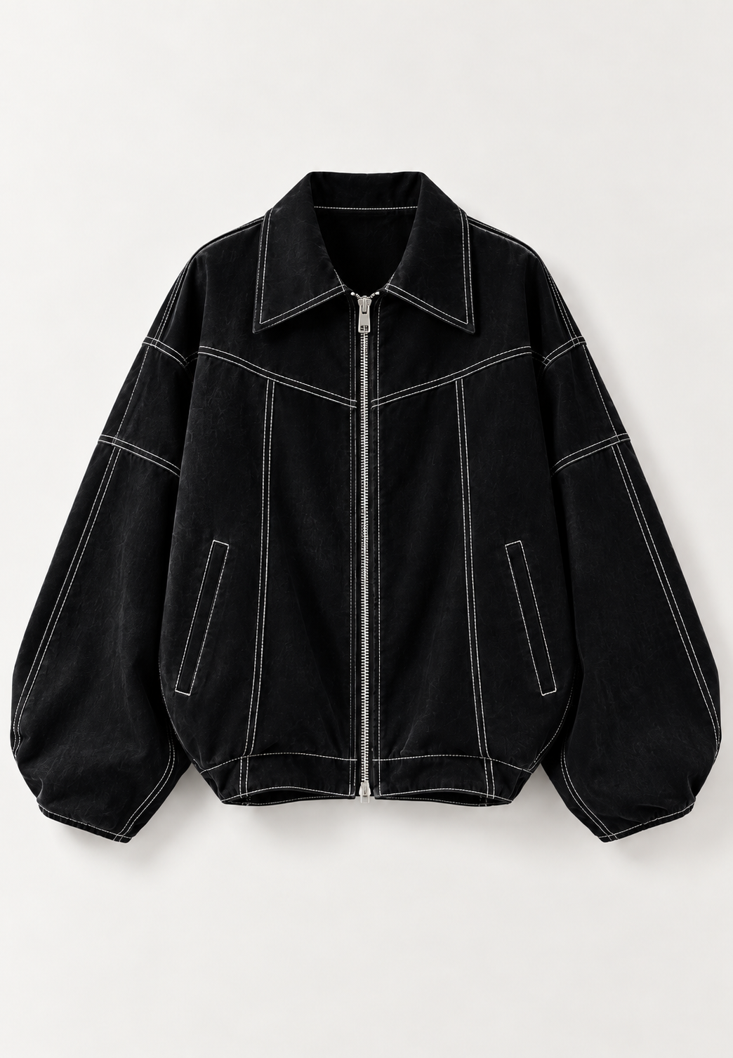 Oversized dames bikerjack in suèdelook met contraststiksels - Vela