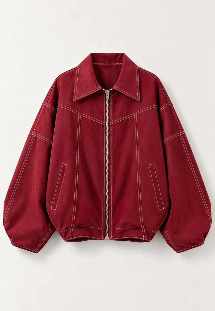 Oversized dames bikerjack in suèdelook met contraststiksels - Vela