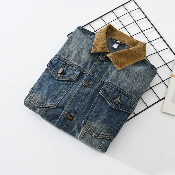 Herenjeansjack met corduroy kraag en gewassen look - Dario