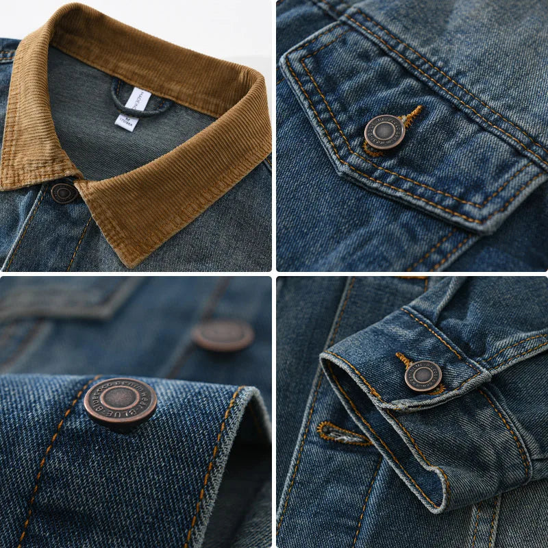 Herenjeansjack met corduroy kraag en gewassen look - Dario