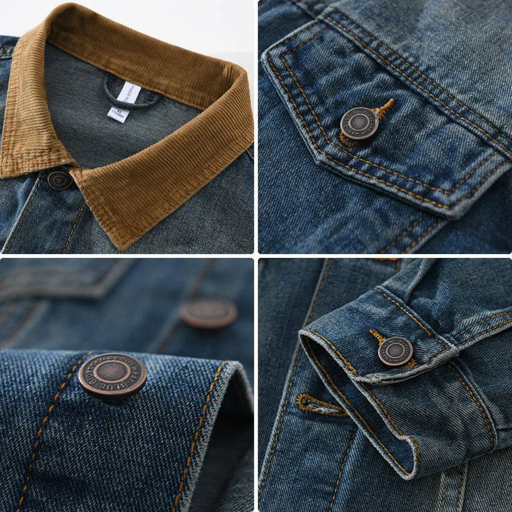 Herenjeansjack met corduroy kraag en gewassen look - Dario