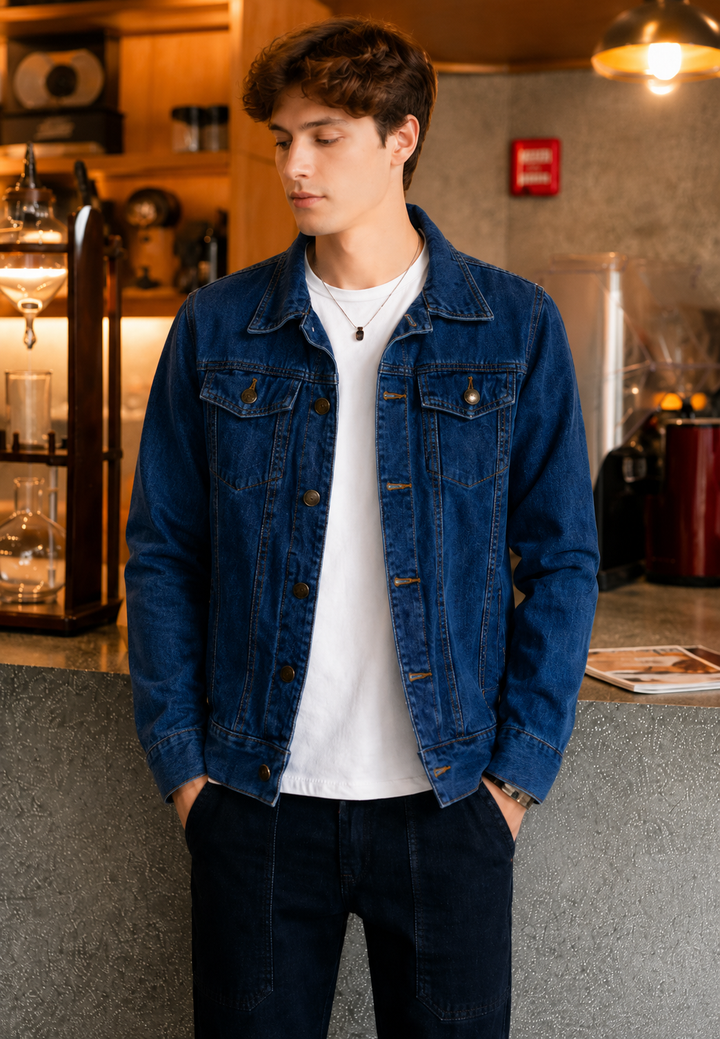 Jeansjack met gewassen look en zakken met klep - Stellan