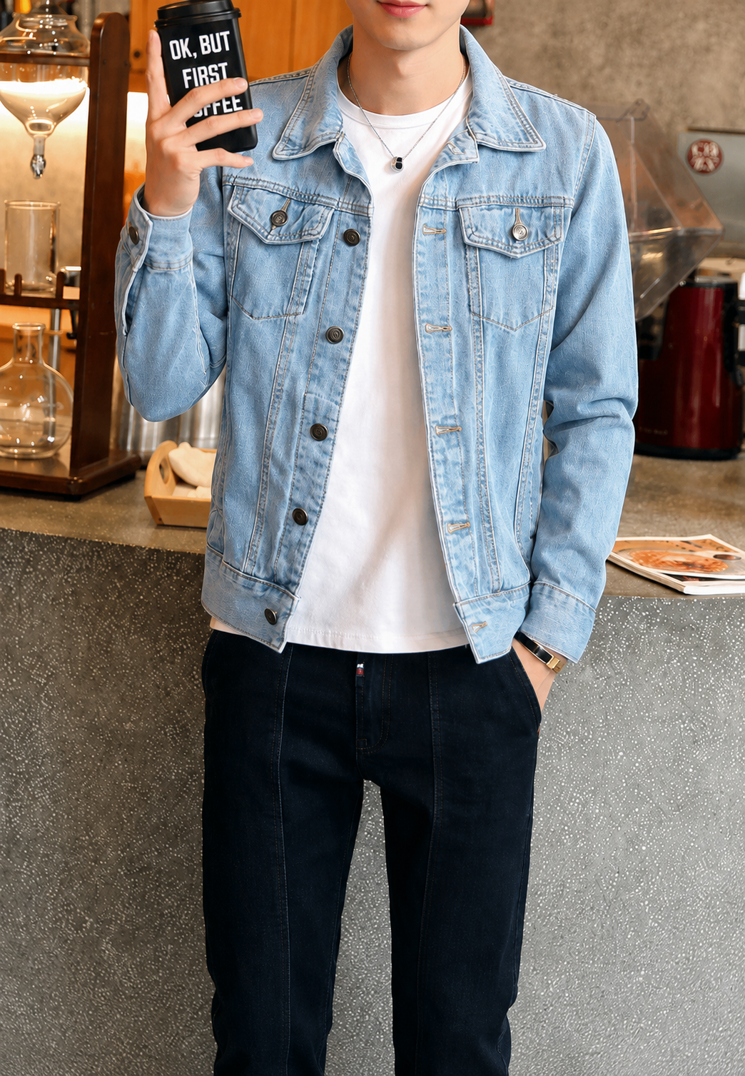 Jeansjack met gewassen look en zakken met klep - Stellan