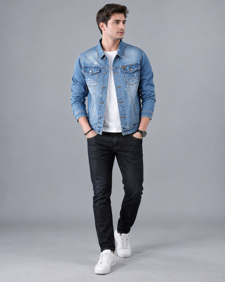 Herenjeansjack met gewassen look en zakken met klep - Armand