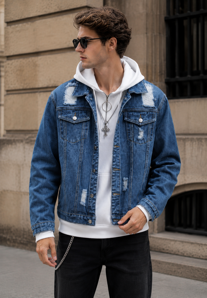 Jeansjack met gewassen look en scheuren - Jannik
