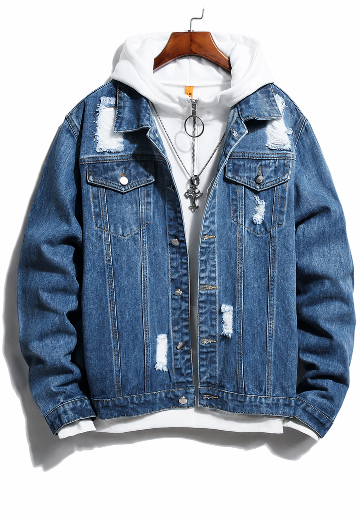 Jeansjack met gewassen look en scheuren - Jannik