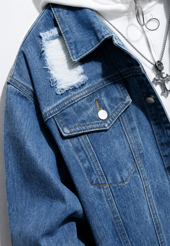 Jeansjack met gewassen look en scheuren - Jannik
