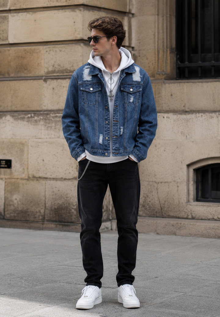 Jeansjack met gewassen look en scheuren - Jannik
