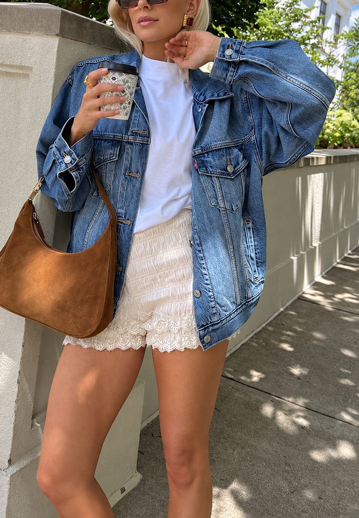 Oversized denimjas voor dames met klepzakken - Camille