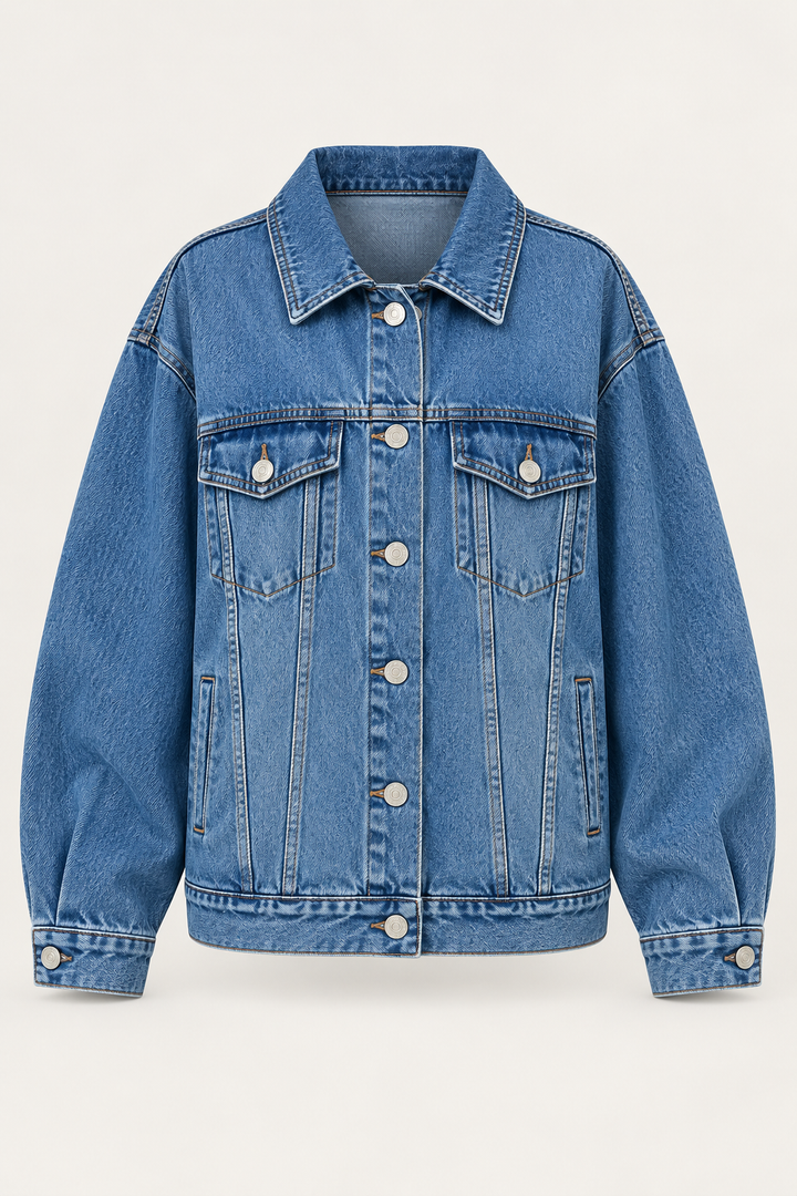 Oversized denimjas voor dames met klepzakken - Camille
