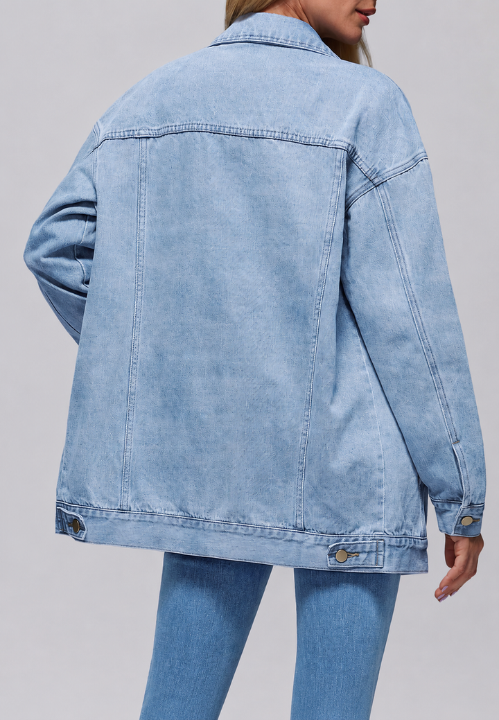 Oversized lange denimjas voor dames met klepzakken - Eira