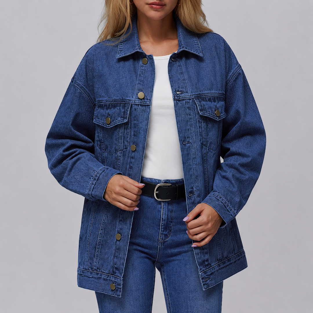 Oversized lange denimjas voor dames met klepzakken - Eira