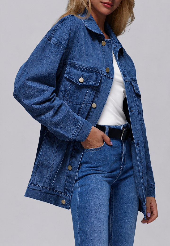 Oversized lange denimjas voor dames met klepzakken - Eira