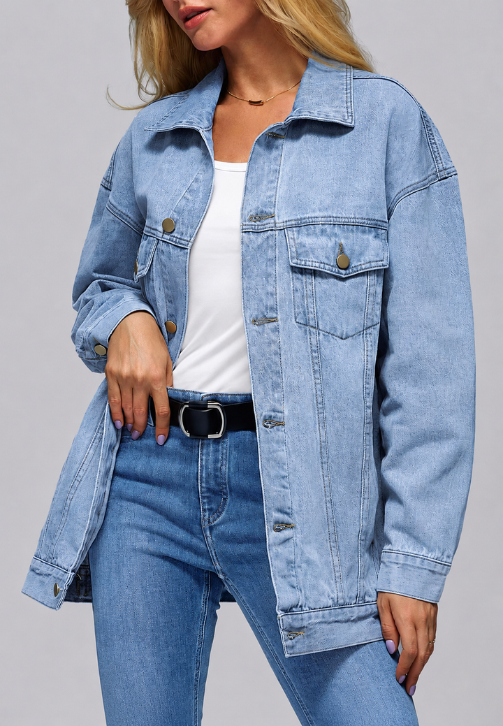 Oversized lange denimjas voor dames met klepzakken - Eira