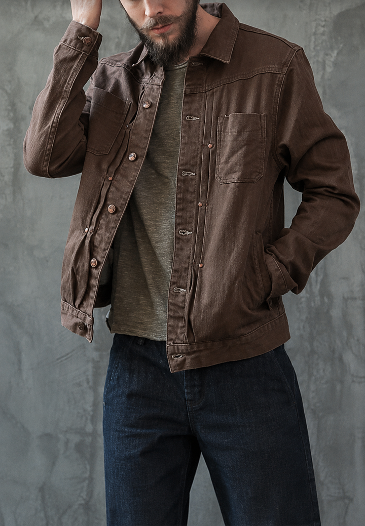 Herenjas in worker-stijl met gewassen look en voorzakken - Arvid