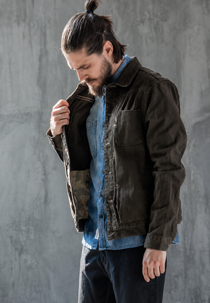 Herenjas in worker-stijl met gewassen look en voorzakken - Arvid