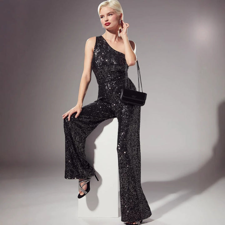 Damesjumpsuit met asymmetrische pailletten - Narevia