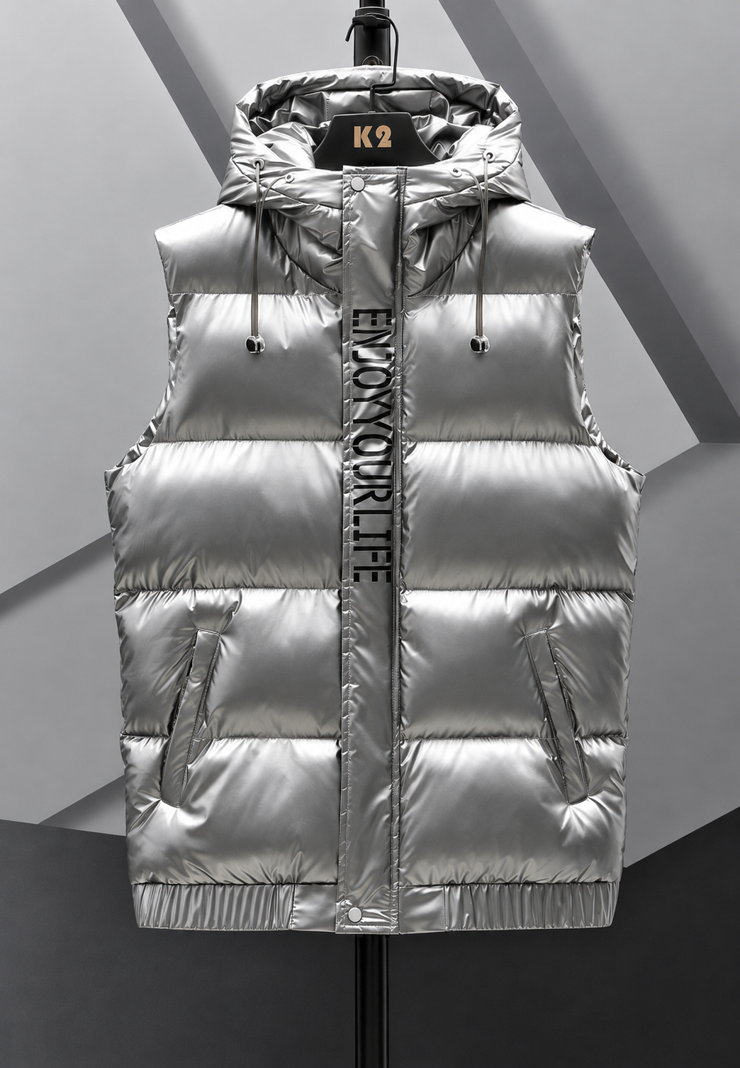 Gewatteerd herenbodywarmer met verstelbare capuchon en glanzende afwerking - Keldan