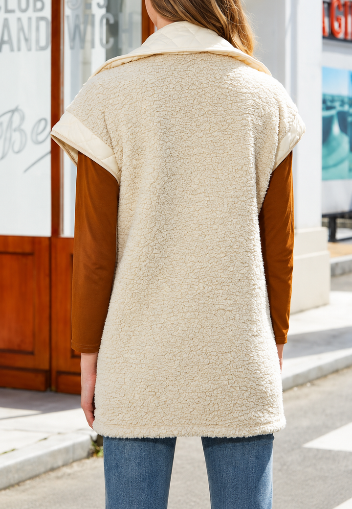Lang damesgilet met teddy-effect en contrastrevers - Margaret