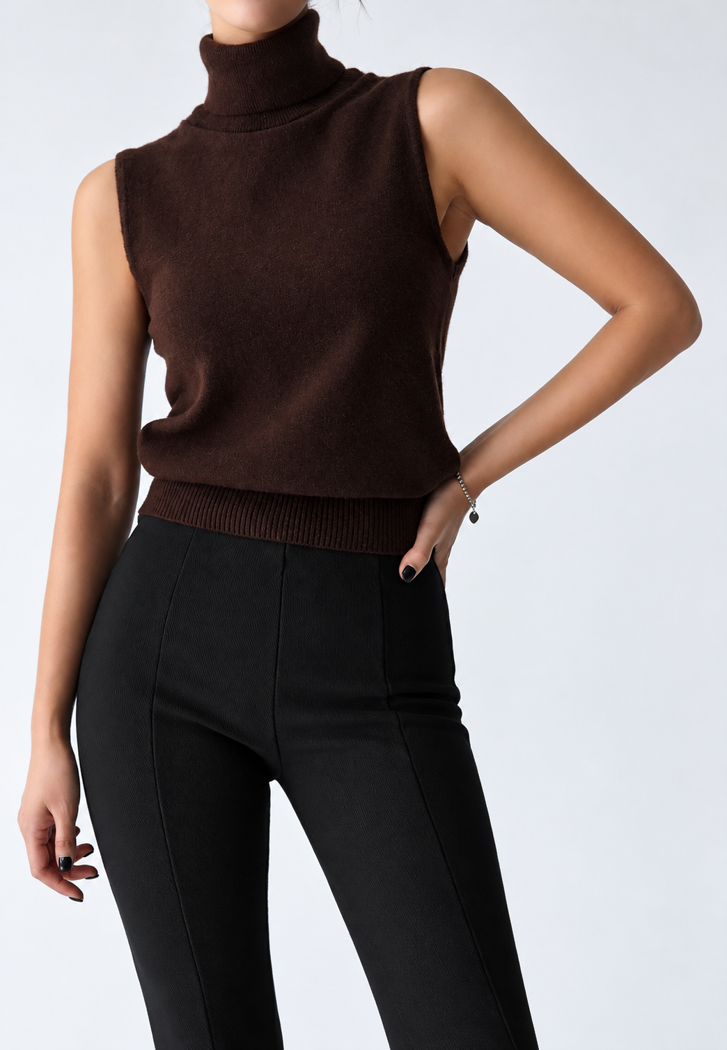 Mouwloze gebreide damesblouse met hoge hals - Velia