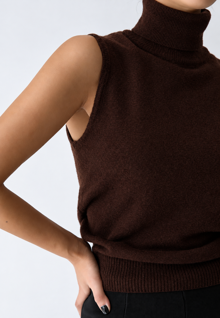 Mouwloze gebreide damesblouse met hoge hals - Velia