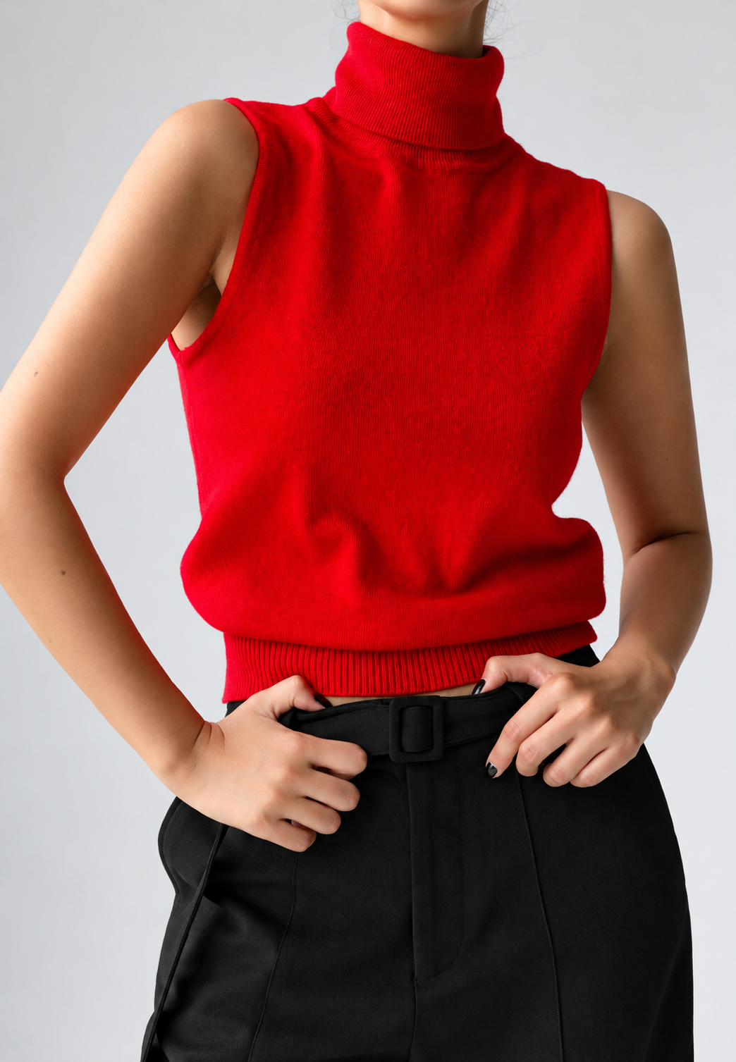 Mouwloze gebreide damesblouse met hoge hals - Velia