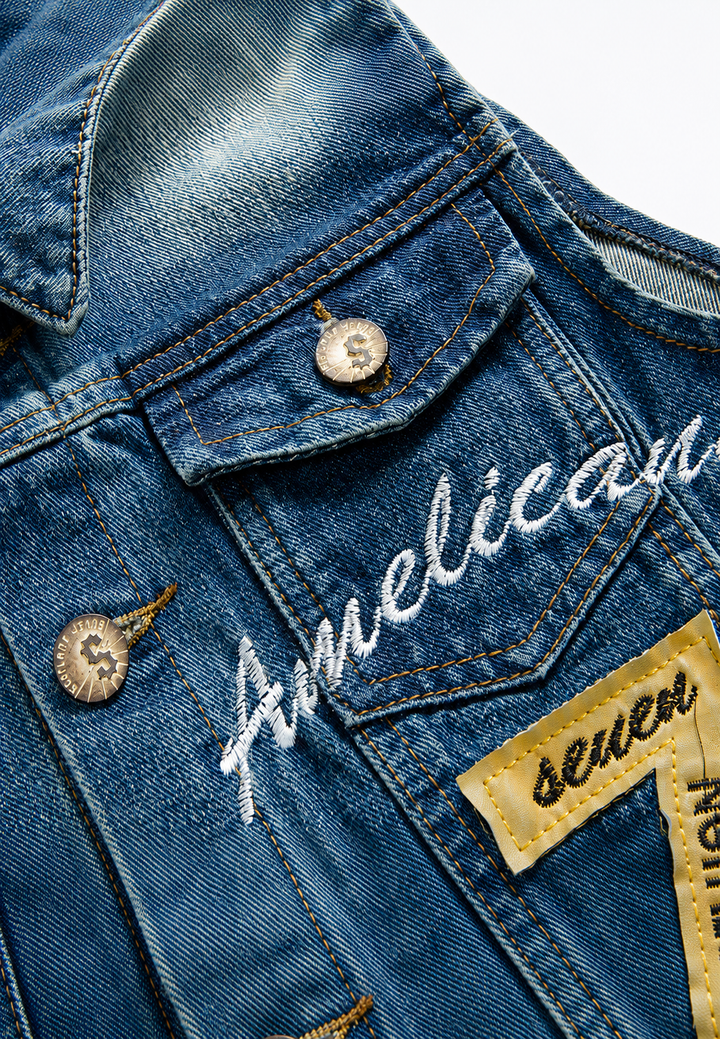 Geborduurde herenjeansvest met verwassen look - Leander