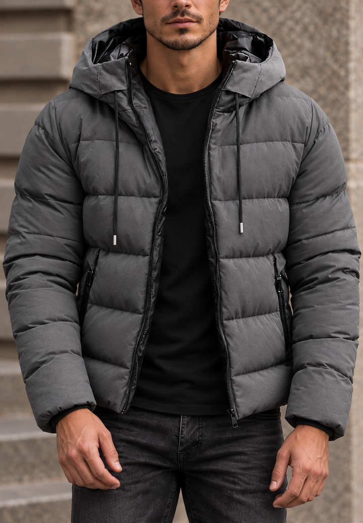 Gewatteerd herenjack in regular fit met capuchon en rits - Hakon