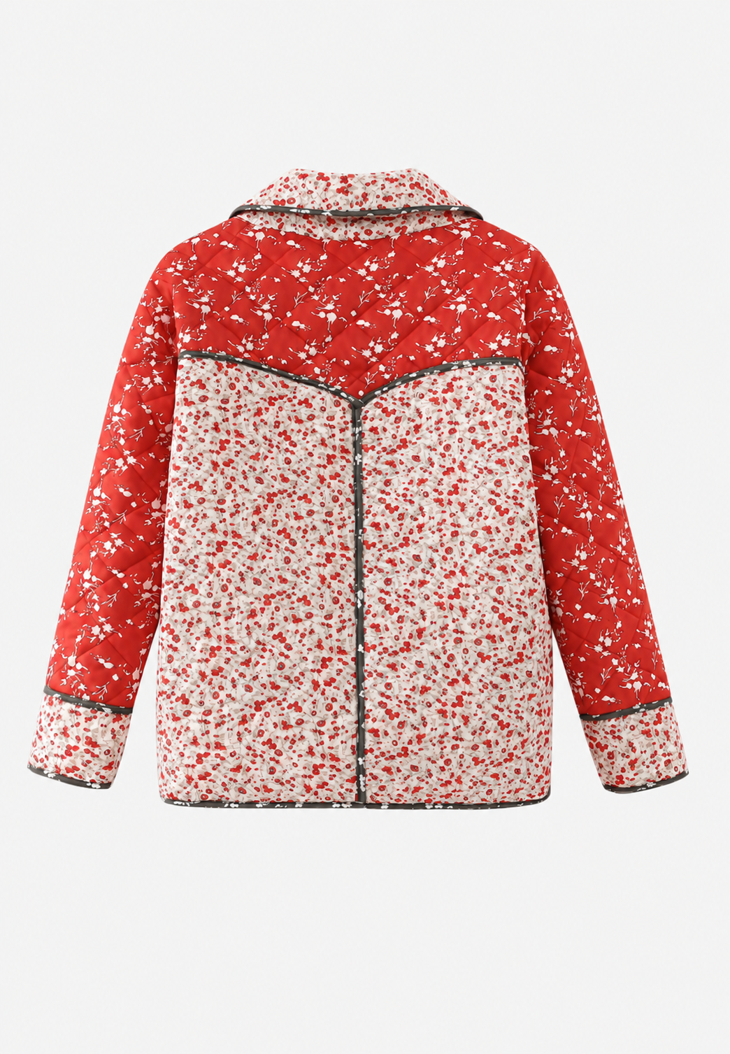 Gewatteerd damesjasje met bloemenpatchwork en knopen - Belemina
