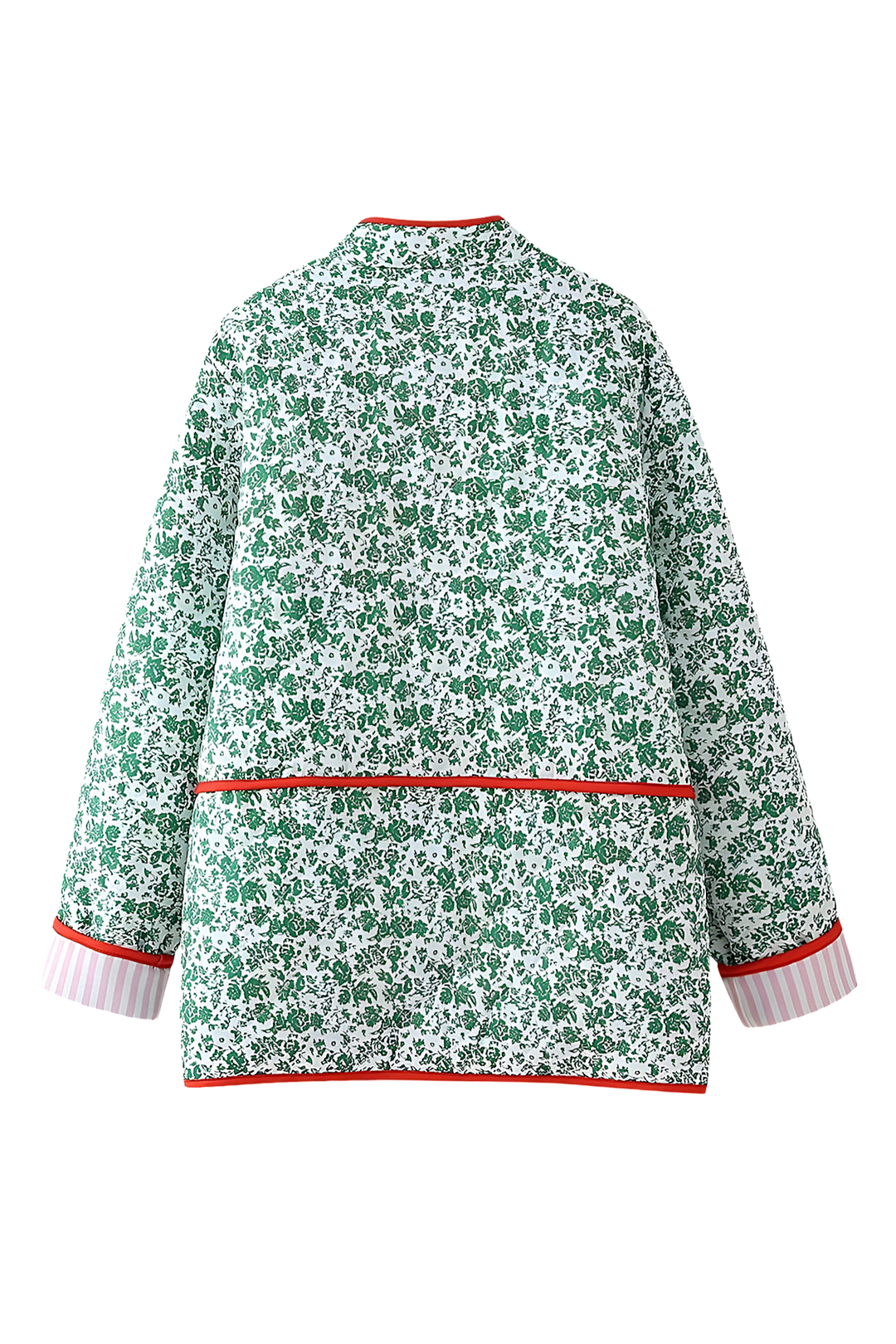 Gewatteerd damesjasje met bloemenprint, contrastbiezen en passementknopen - Celindra