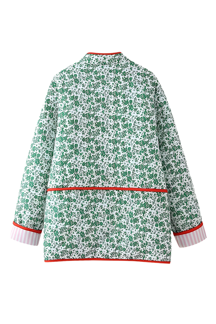 Gewatteerd damesjasje met bloemenprint, contrastbiezen en passementknopen - Celindra