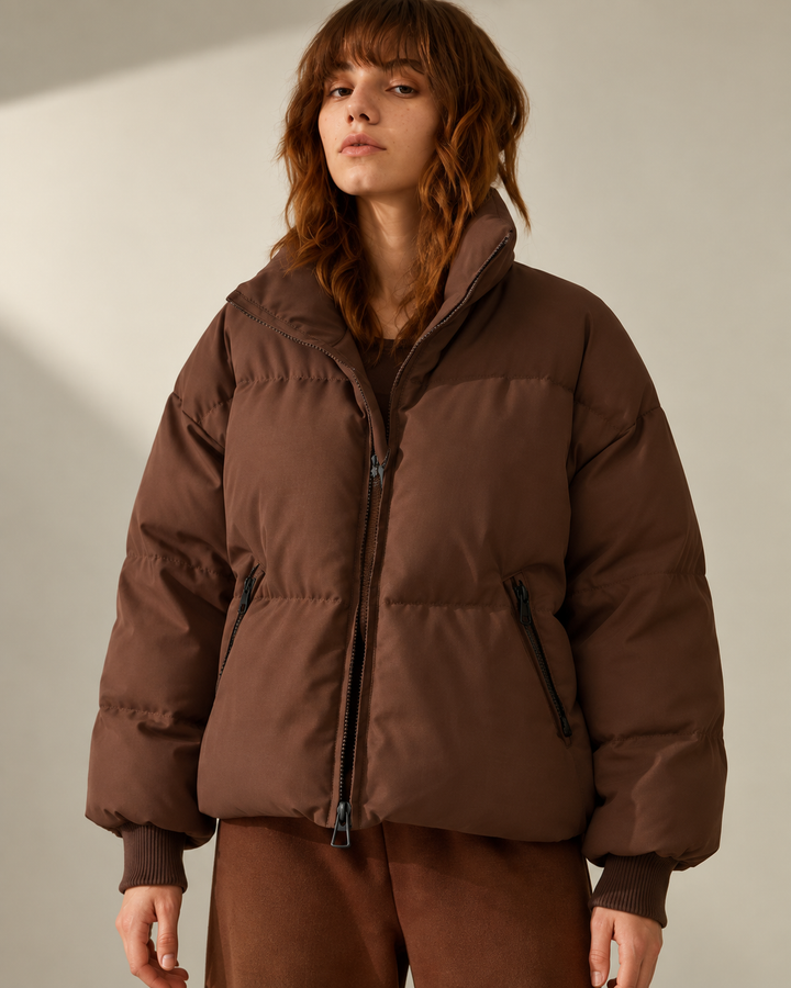 Gewatteerd oversized damesjasje met hoge hals en rits - Anouk