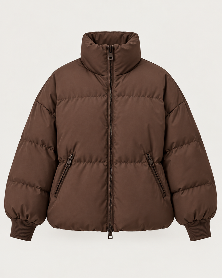 Gewatteerd oversized damesjasje met hoge hals en rits - Anouk