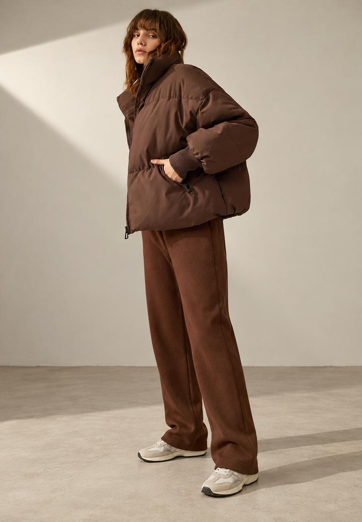 Gewatteerd oversized damesjasje met hoge hals en rits - Anouk