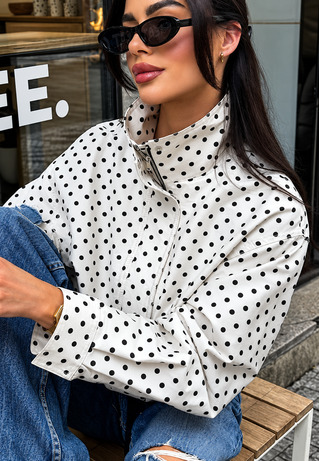 Bomberjack voor dames met polka dot print - Vera
