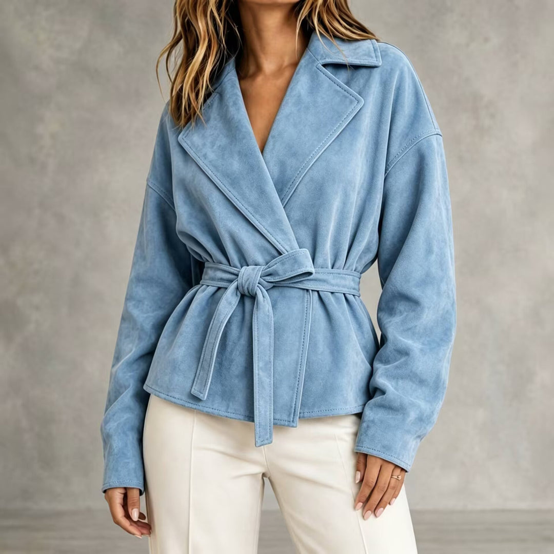 Kort damesjasje met suède-look, riem en revers - Valérie