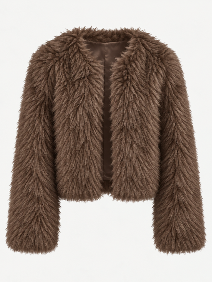 Kort damesjack met bontlook en lange mouwen - Clémence