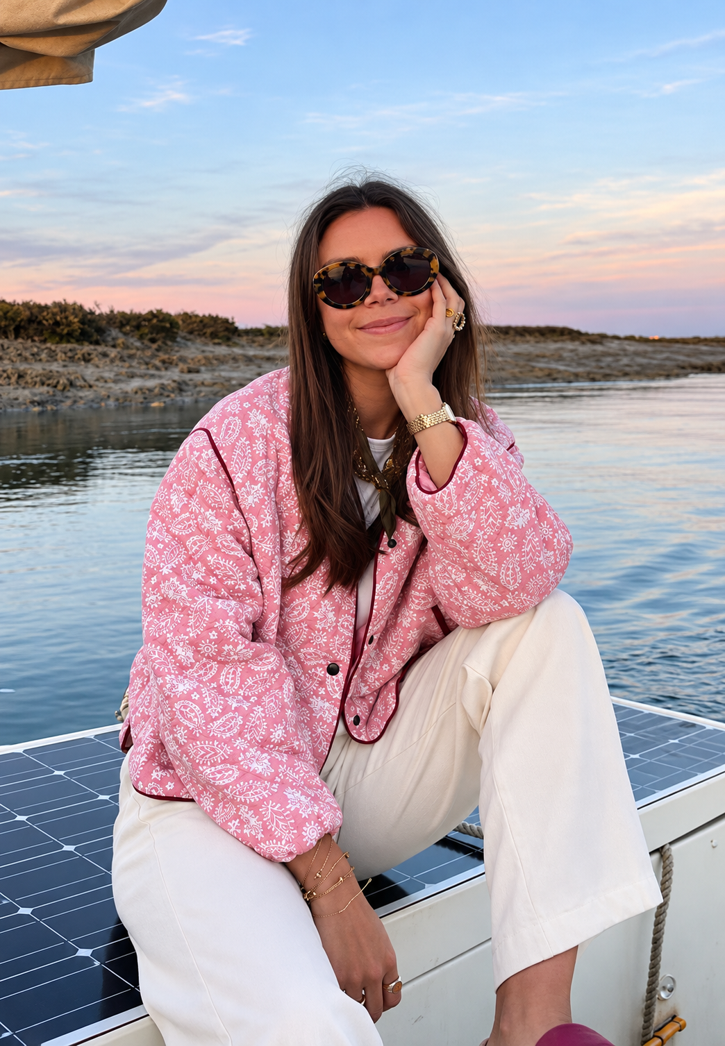 Kort damesjasje met paisleyprint, ruitwattering en contrastbiezen - Ottavia
